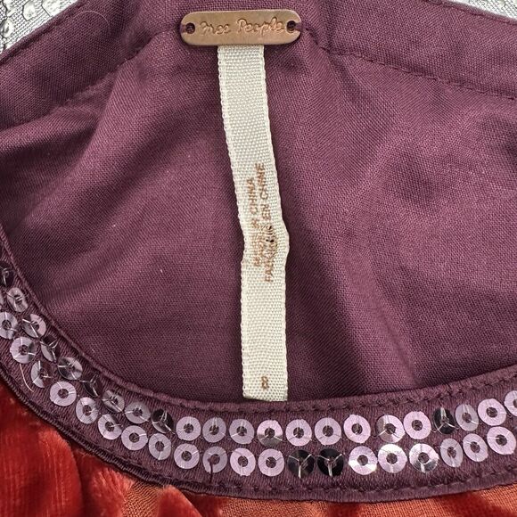 Free People Velvet Burnout Tunic Mini Dress Sz 8 Silk Forbidden Ivy Red Purple - Picture 2 of 12